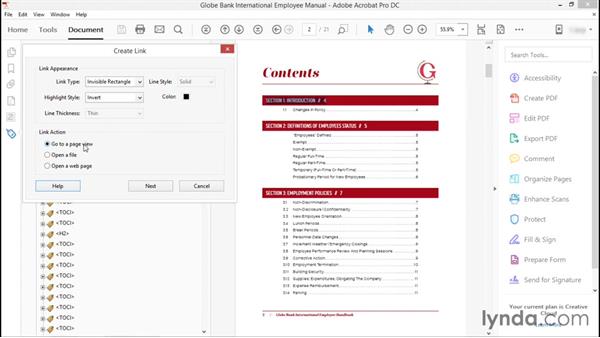 Table of contents in adobe acrobat pro dc